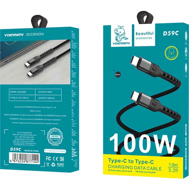 VDENMENV D59C Type-C to Type-C cable 100W, 1m, Red