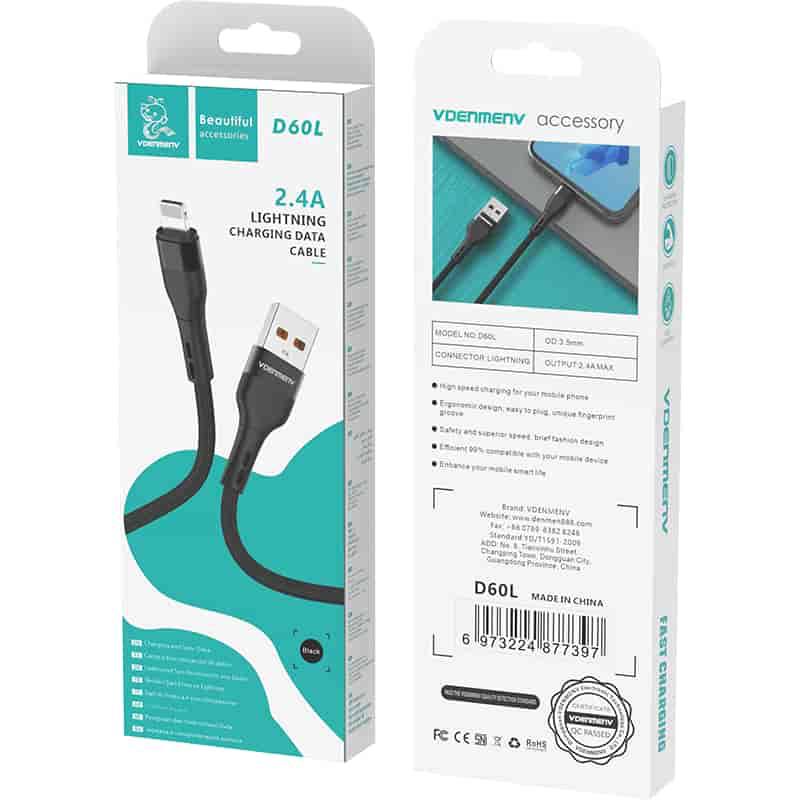 VDENMENV D60L USB-A to Lightning cable 2.4A, 1m, Blue