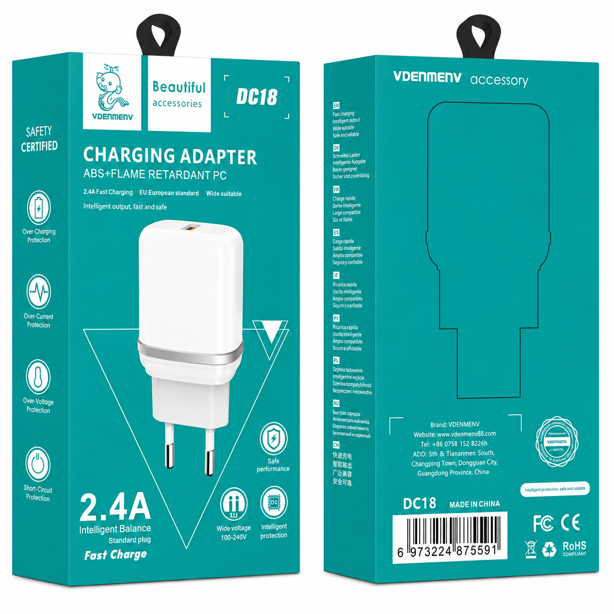 DC18 2.4A EU Plug Charging Adapter լիցքավորիչ