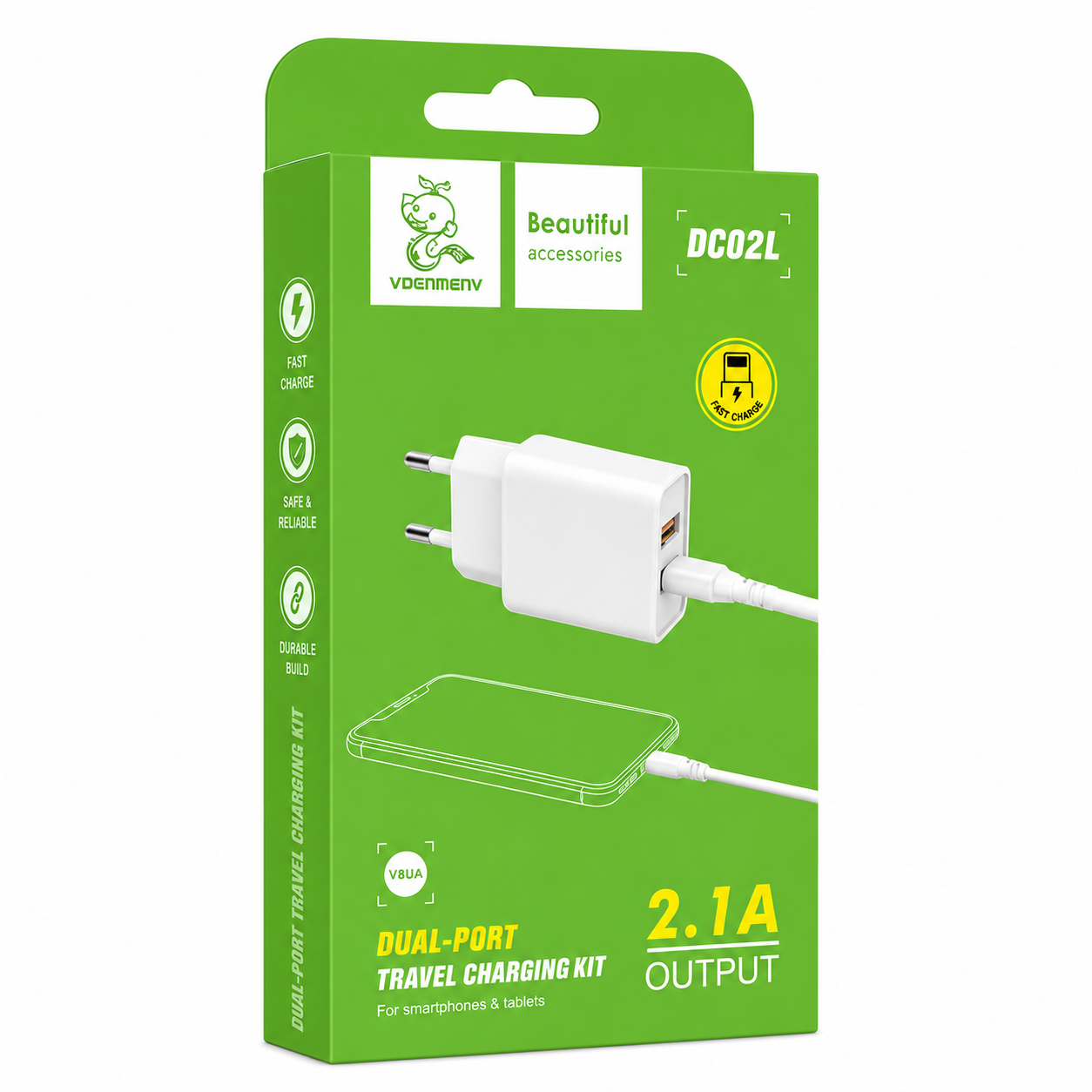 DC02L Dual-Port Travel Charging Kit and Lightning USB լիցքավորիչ և արագ լիցքավորման լար