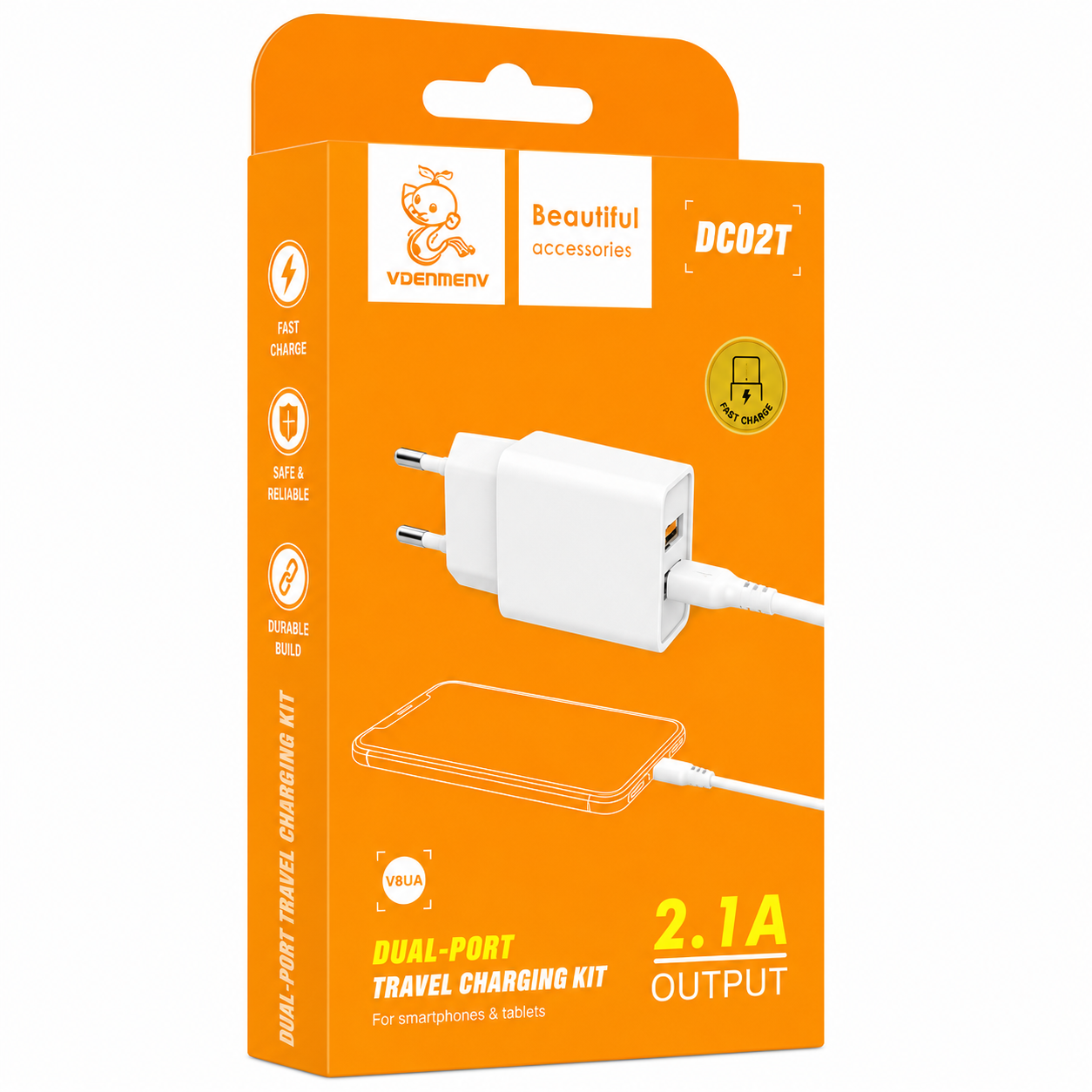 DC02T Type-C to USB Dual-Port Travel Charging Kit լիցքավորիչ և արագ լիցքավորման լար