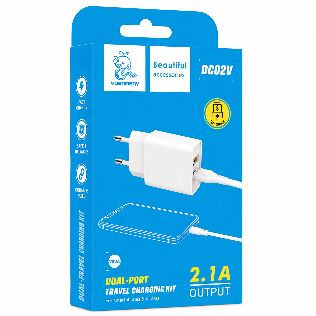 DC02V Micro to USB Dual-Port Travel Charging Kit լիցքավորիչ և արագ լիցքավորման լար