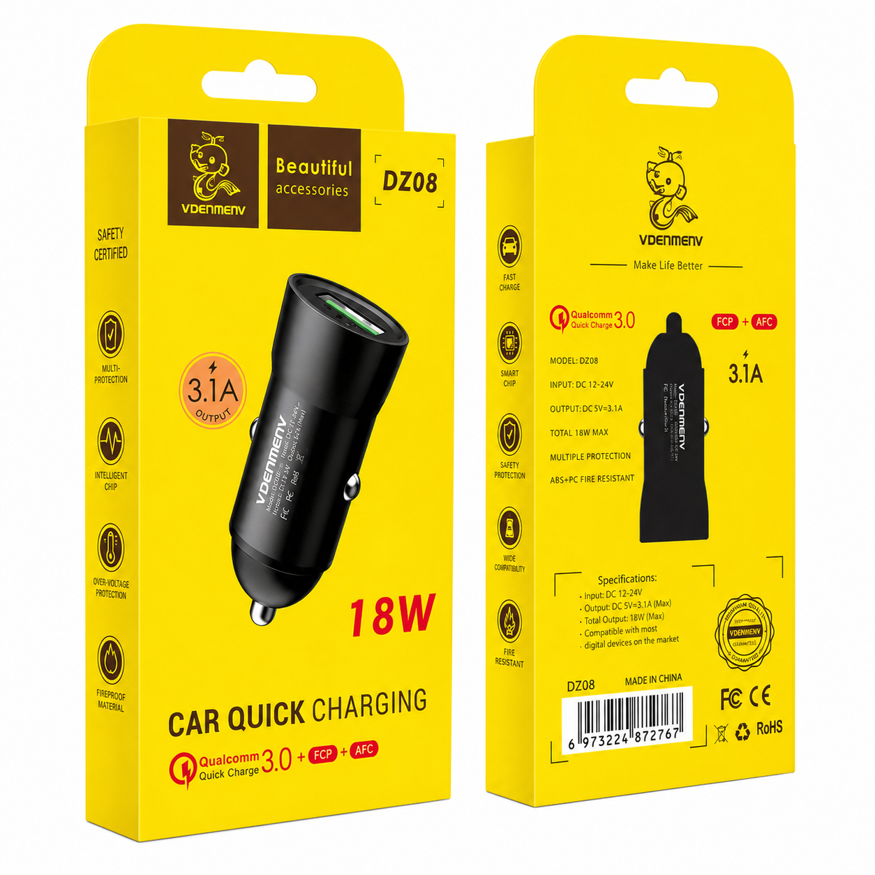DZ08 18W 3.1A Quick Charge 3.0 Car Charger մեքենայի լիցքավորիչ