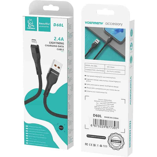VDENMENV D60L USB-A to Lightning cable 2.4A, 1m, Blue