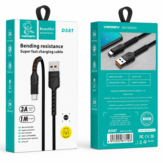 D58T Type-C 3A Super Fast Charging Cable արագ լիցքավորման լար 1մ