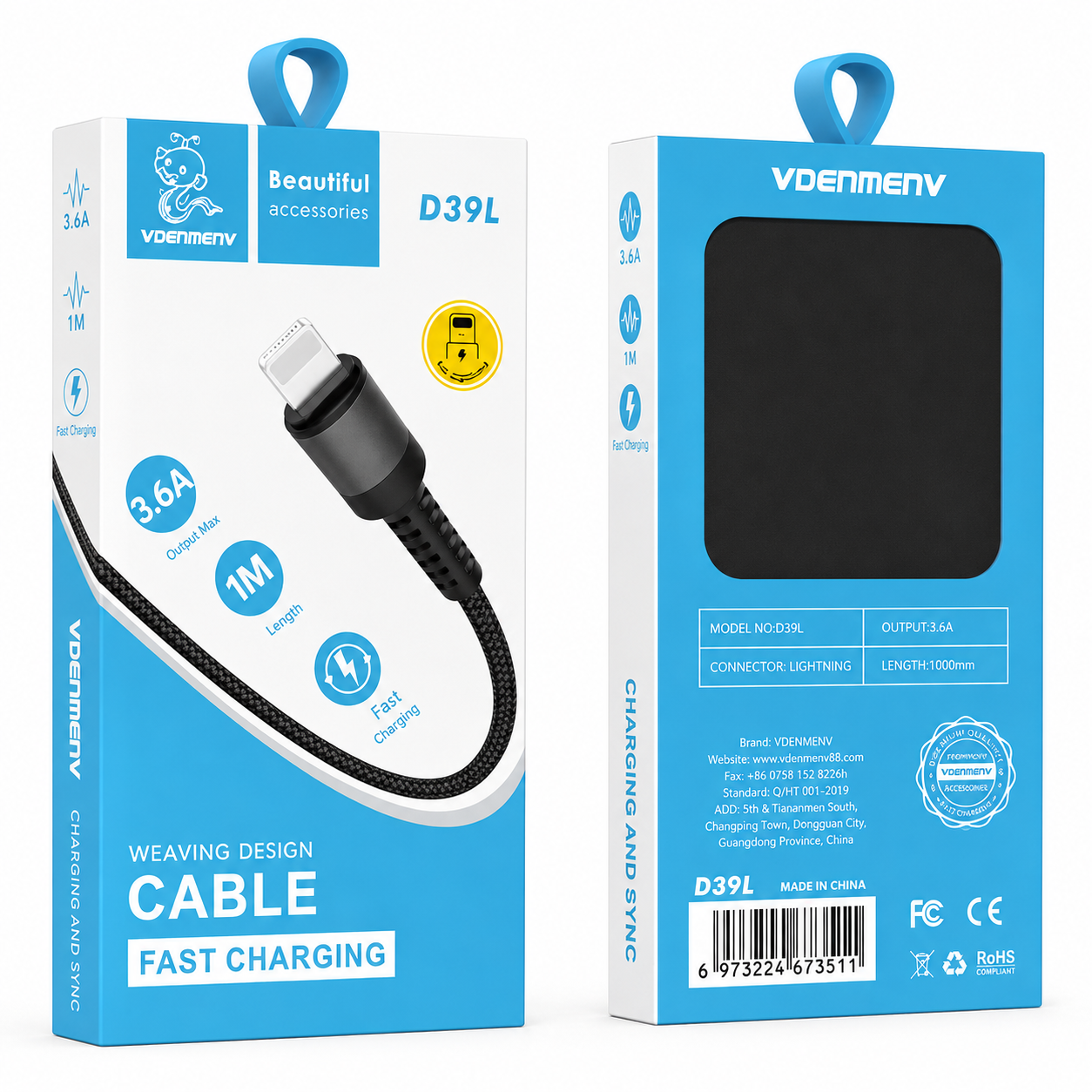 D39L Lightning to USB 3.6A Fast Charging Cable արագ լիցքավորման լար 1մ