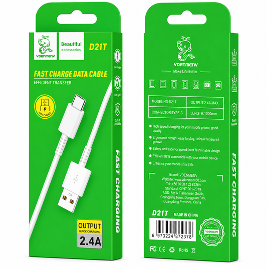 D21T Type-C to USB 2.4A Fast Charge Data Cable արագ լիցքավորման լար
