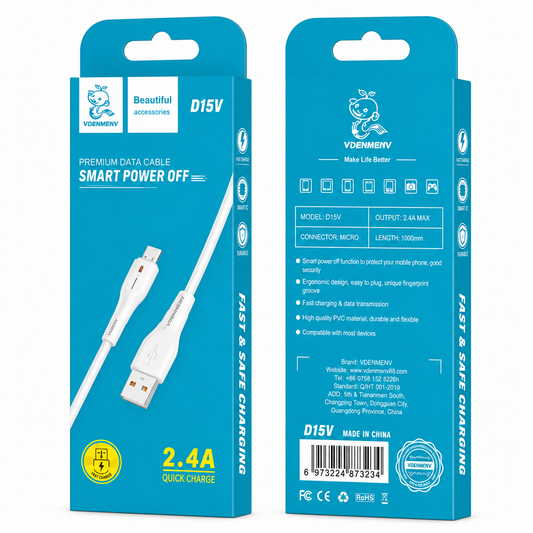 D15V Micro to USB 2.4A Smart Power Off Data Cable արագ լիցքավորման լար