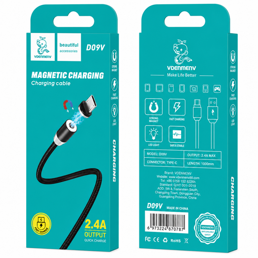 D09V Micro to USB 2.4A Magnetic Charging Cable Մագնիսական արագ լիցքավորման լար
