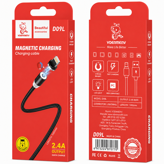D09L Lightning to USB 2.4A Magnetic Charging Cable արագ լիցքավորման լար