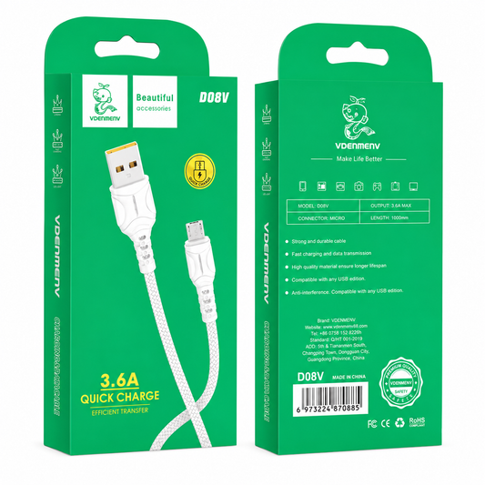 D08V Micro to USB 3.6A Quick Charge Data Cable արագ լիցքավորման լար