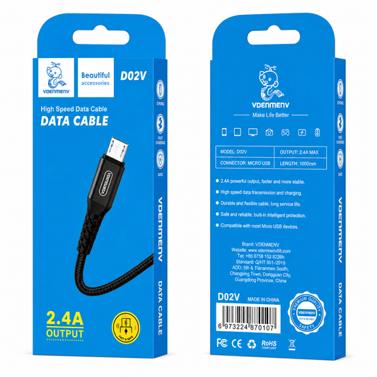 D02V Micro to USB 2.4A Data Cable արագ լիցքավորման լար