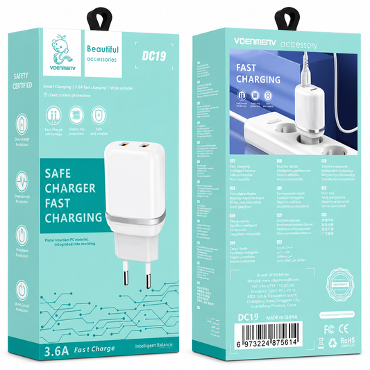 DC18 2.4A EU Dual Plug Charging Adapter լիցքավորիչ