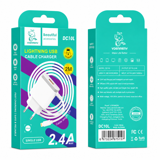 DC10L Lightning USB Cable Charger լիցքավորիչ և արագ լիցքավորման լար 2մ