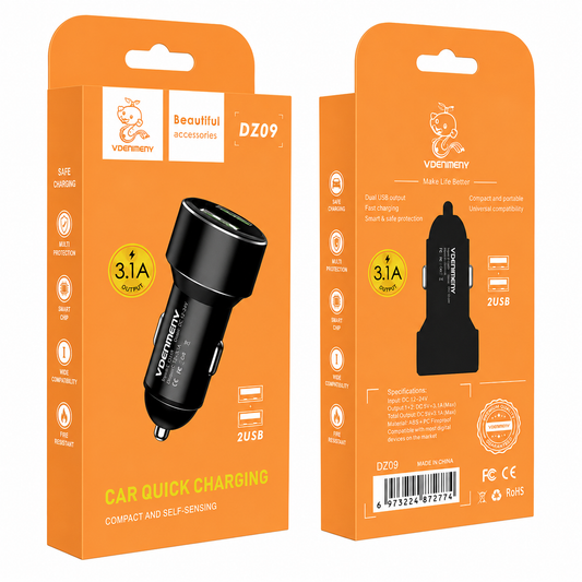 DZ09 3.1A Dual USB Car Charger մեքենայի լիցքավորիչ