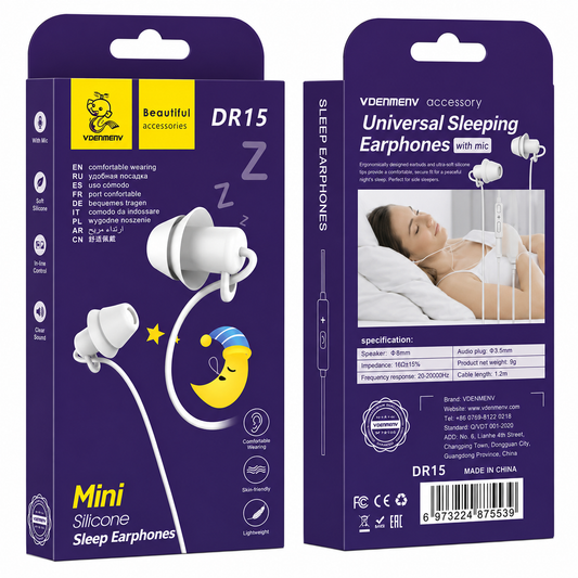 DR15 Universal Sleeping Earphones with Mic քնի ականջակալներ միկրոֆոնով