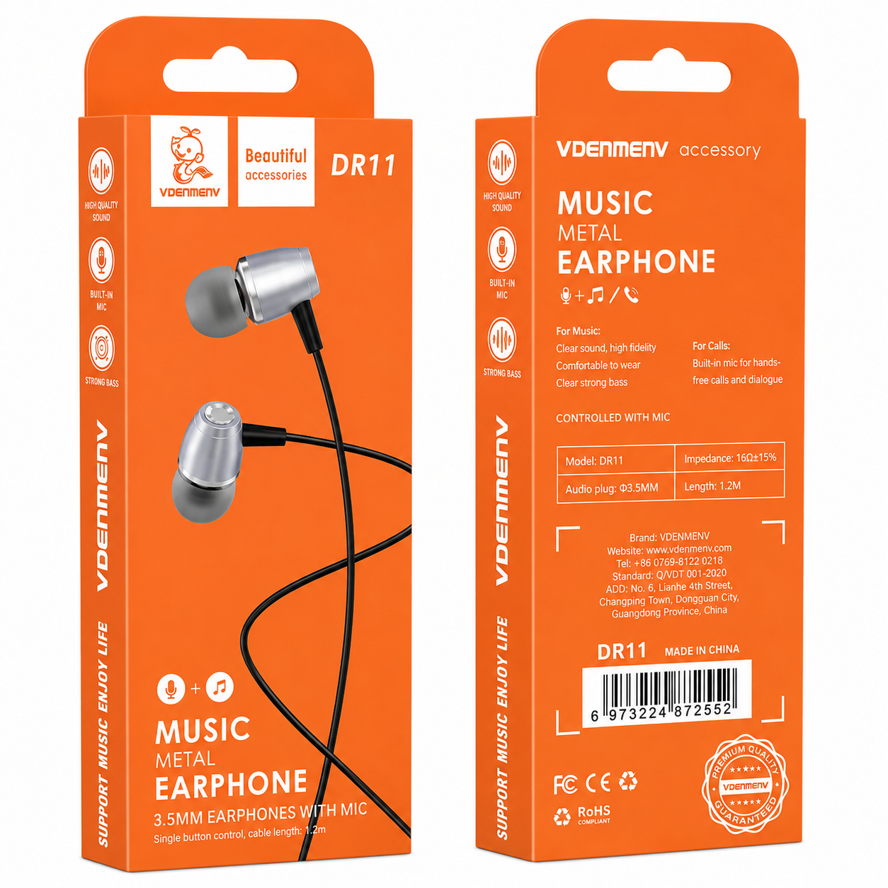 DR11 Music Metal Earphone with Mic ականջակալներ միկրոֆոնով